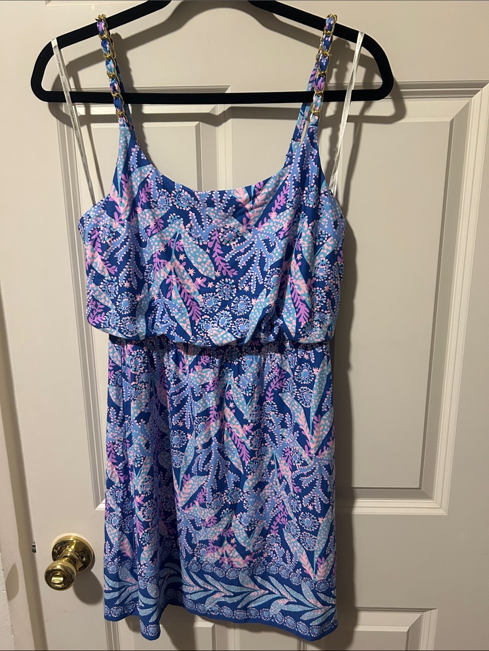 Lilly Pulitzer Blue & Lavender Floral Strap Dress with Gold Chain Detail